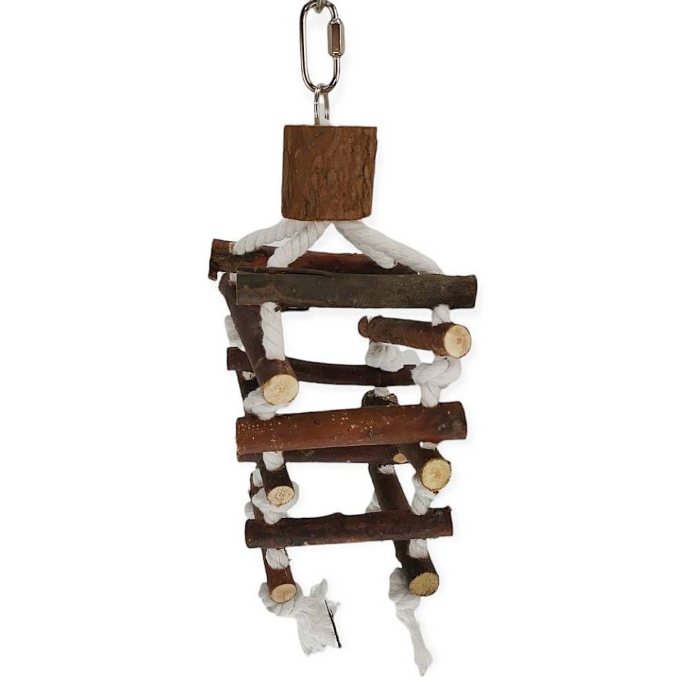 Tour d'échelle de corde, en bois d'écorce, 32cm, pour oiseaux. - Imagen 4