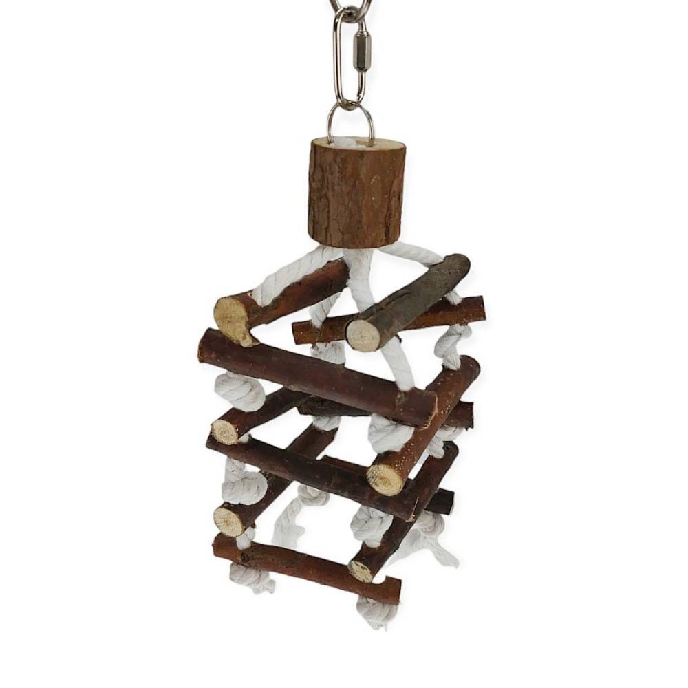 Tour d'échelle de corde, en bois d'écorce, 32cm, pour oiseaux. - Imagen 3