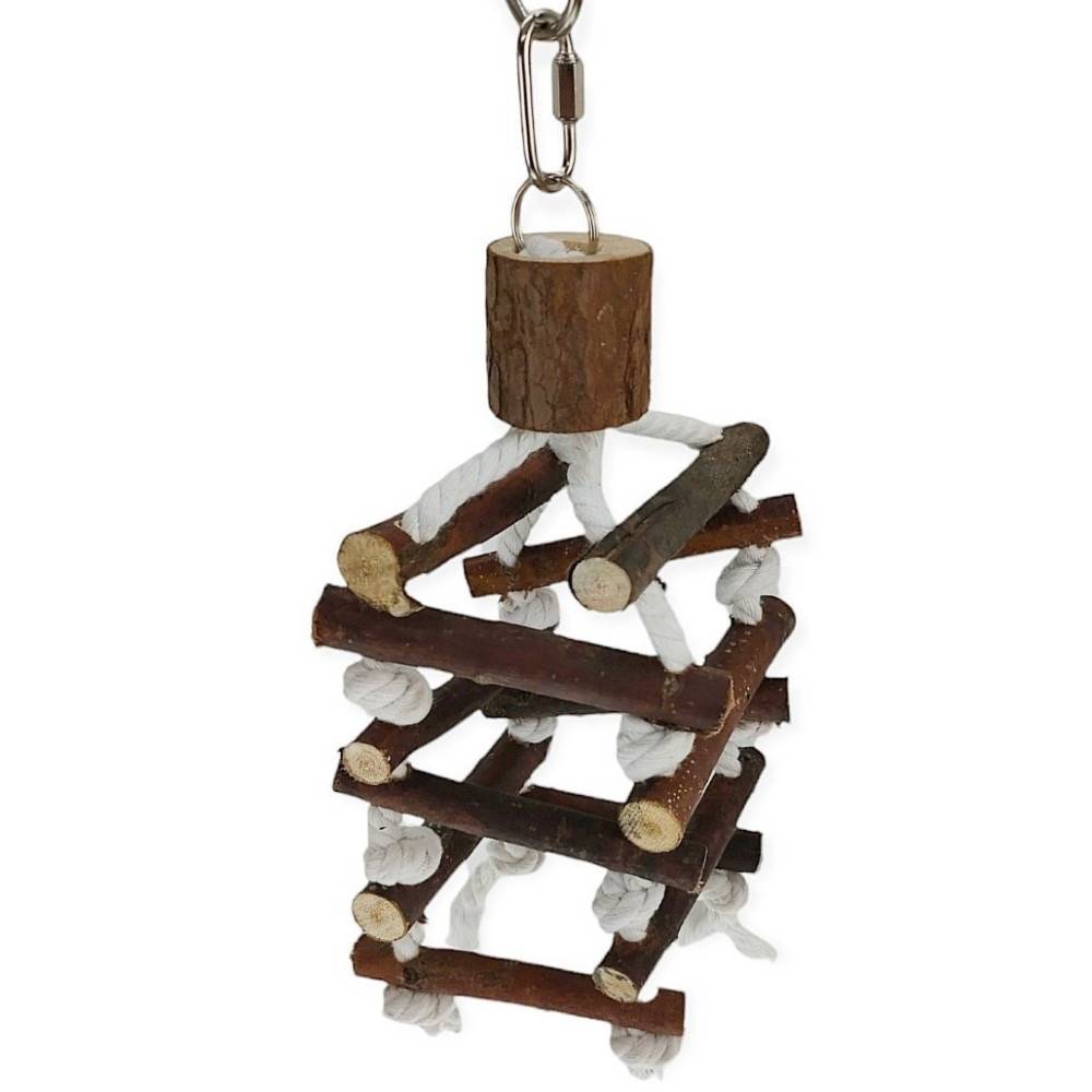 Tour d'échelle de corde, en bois d'écorce, 32cm, pour oiseaux. - Imagen 2