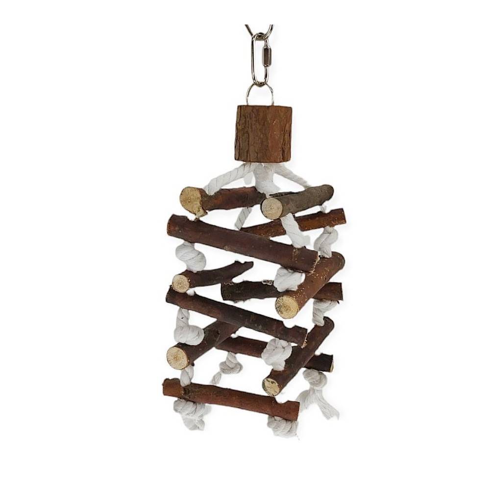 Tour d'échelle de corde, en bois d'écorce, 32cm, pour oiseaux. - Imagen 1