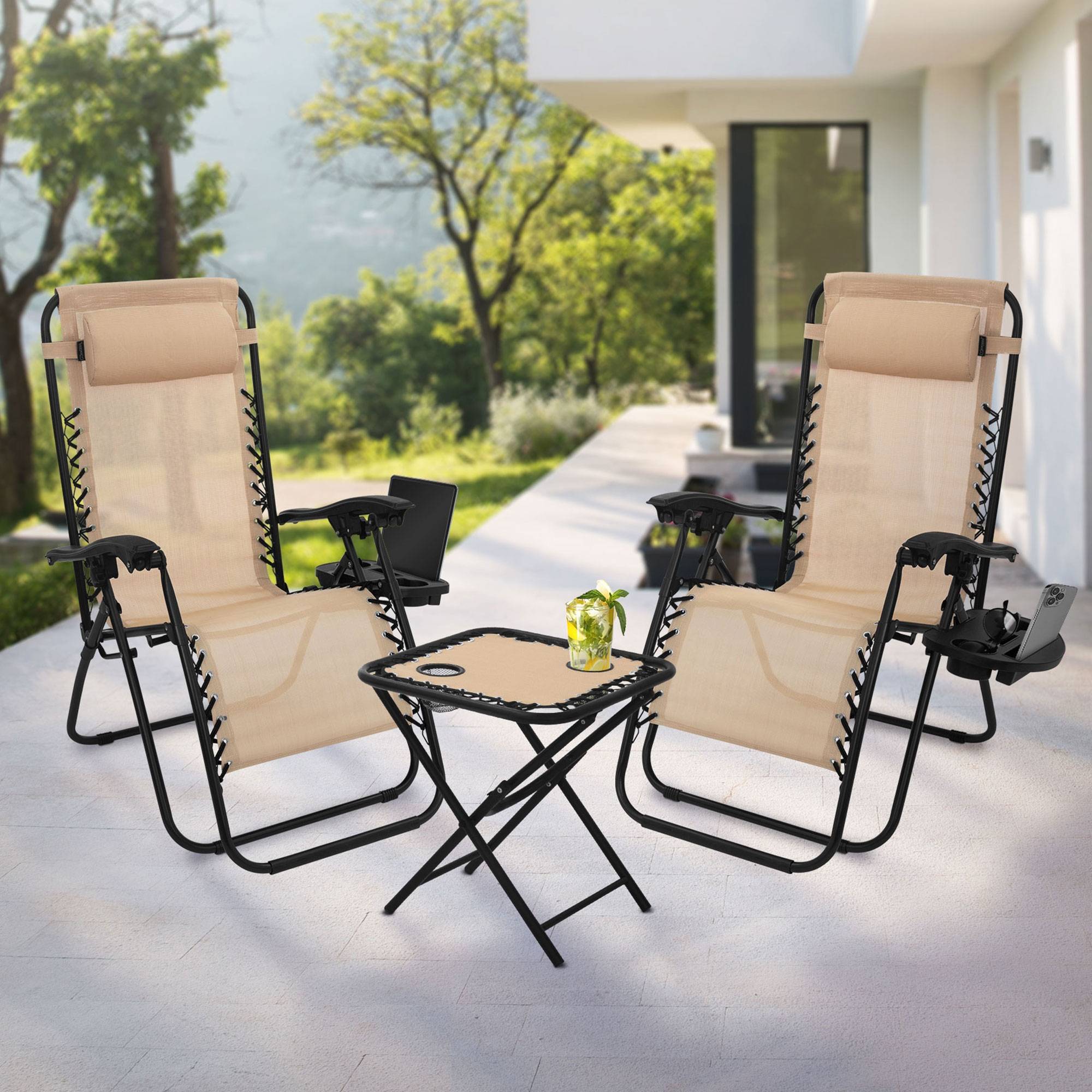 Ecd-Germany - Set de 2 Chaises Longues Pliables, Chaise Tapue avec Table, en Acier/Tissu Polyester Oxford - Imagen 2