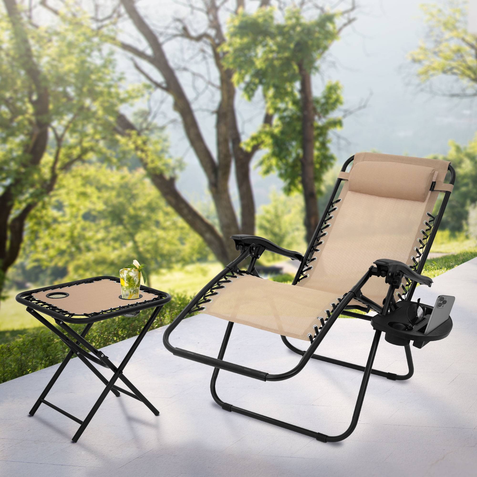 Ecd-Germany - Set de 2 Chaises Longues Pliables, Chaise Tapue avec Table, en Acier/Tissu Polyester Oxford - Imagen 10