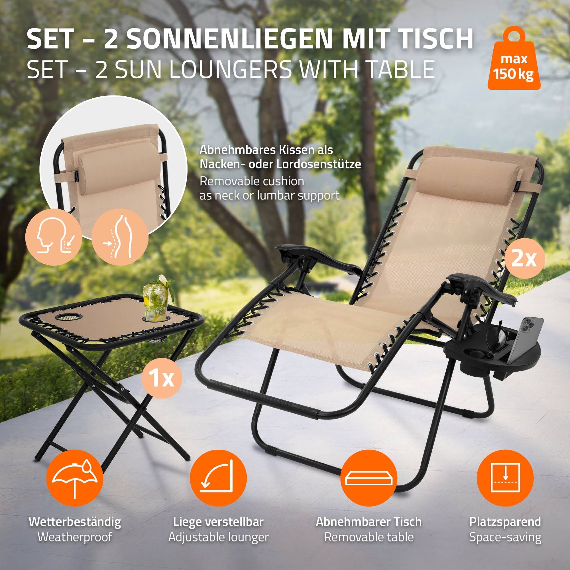 Ecd-Germany - Set de 2 Chaises Longues Pliables, Chaise Tapue avec Table, en Acier/Tissu Polyester Oxford - Imagen 3
