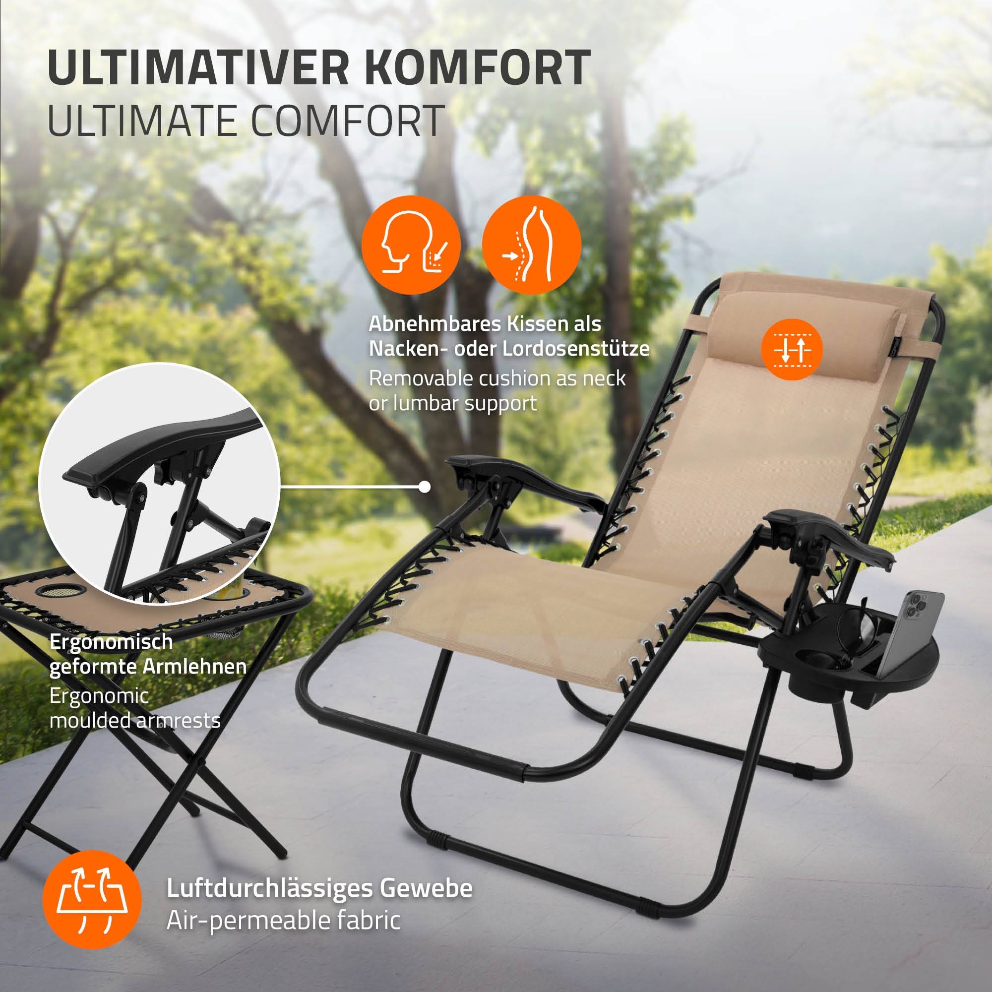 Ecd-Germany - Set de 2 Chaises Longues Pliables, Chaise Tapue avec Table, en Acier/Tissu Polyester Oxford - Imagen 6