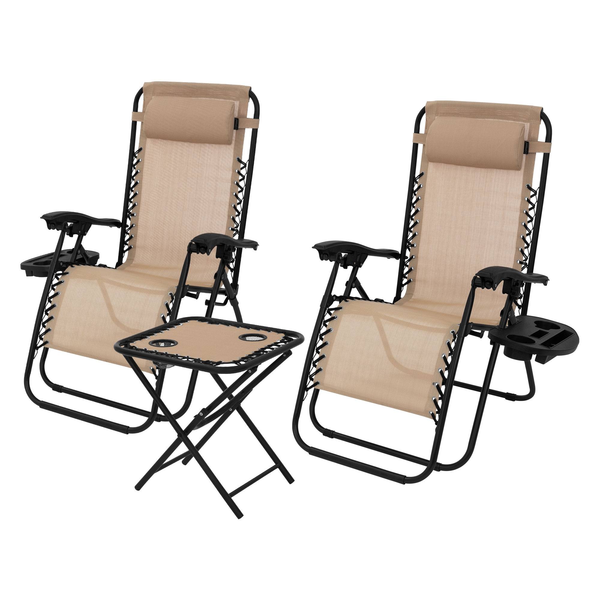 Ecd-Germany - Set de 2 Chaises Longues Pliables, Chaise Tapue avec Table, en Acier/Tissu Polyester Oxford - Imagen 1