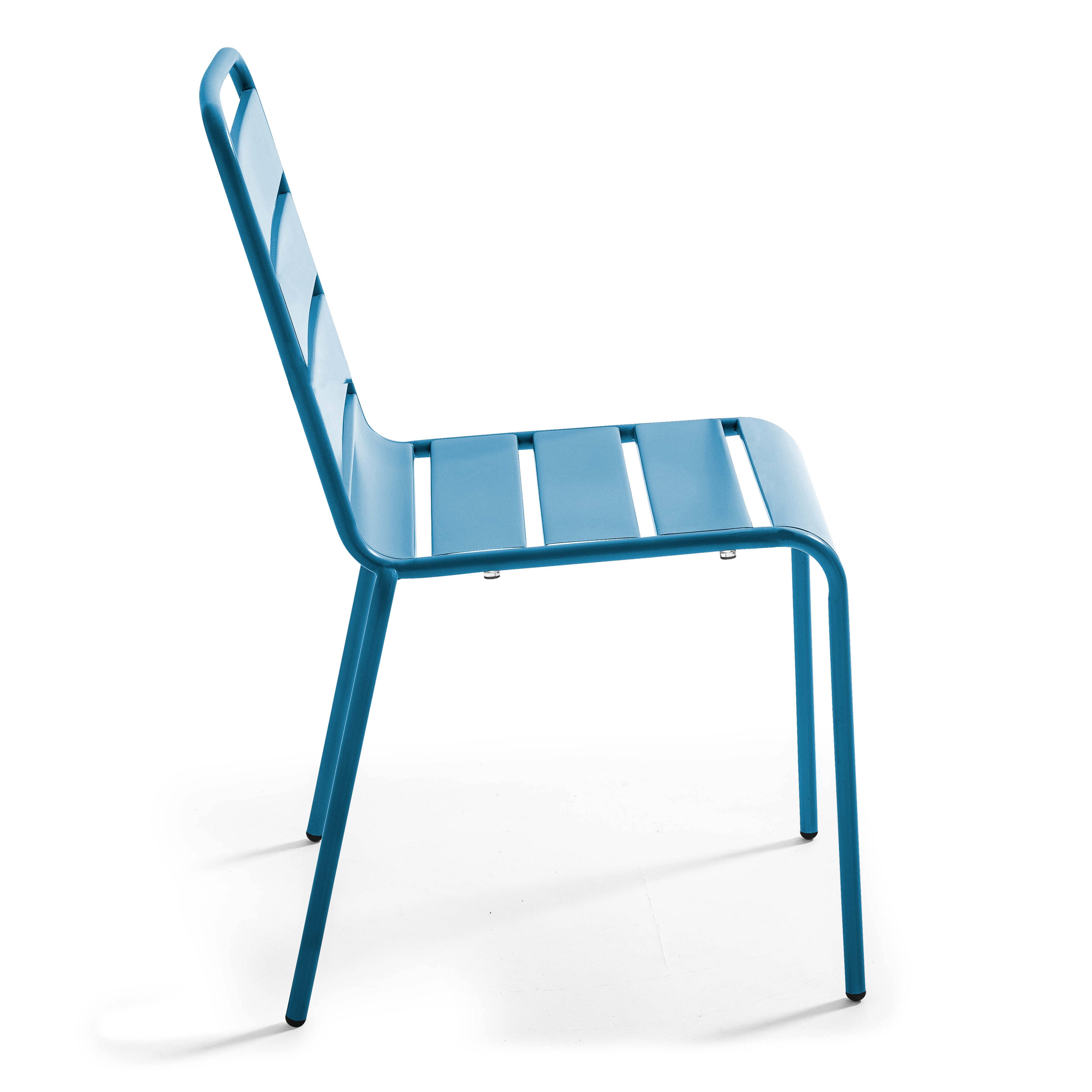 Oviala - Ensemble table de jardin ronde et 4 chaises bleu pacific Palavas - Oviala - Imagen 5