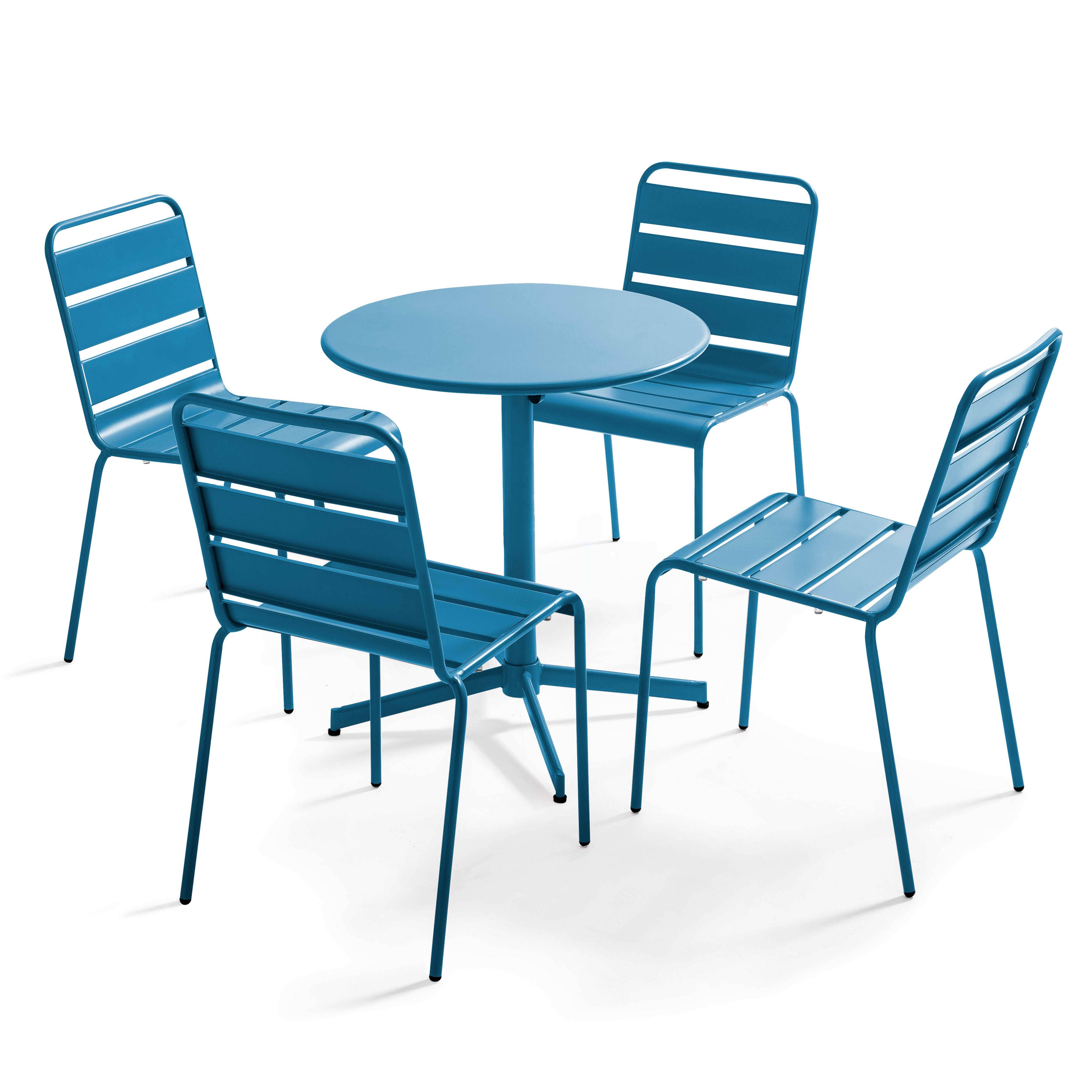 Oviala - Ensemble table de jardin ronde et 4 chaises bleu pacific Palavas - Oviala - Imagen 1