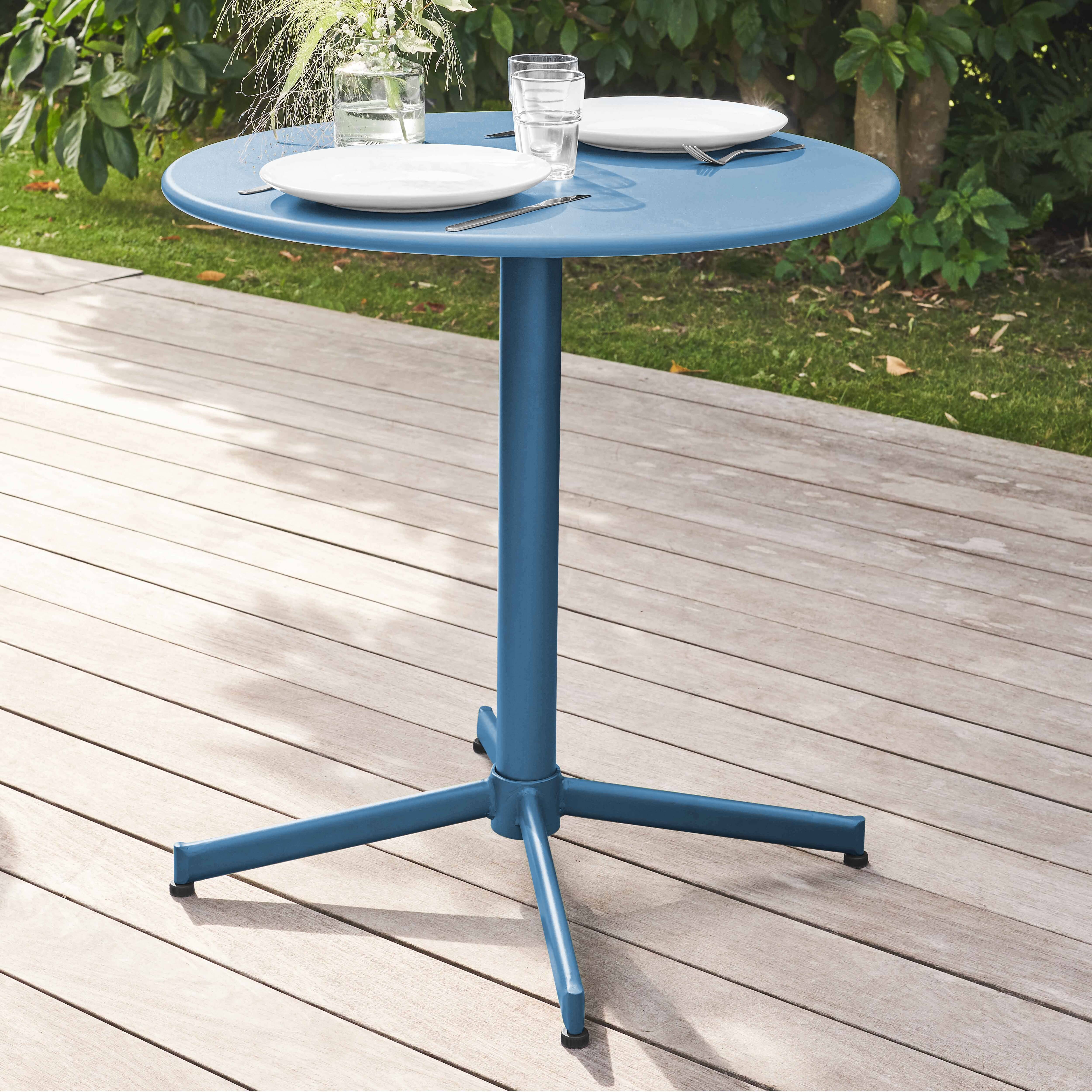 Oviala - Ensemble table de jardin ronde et 4 chaises bleu pacific Palavas - Oviala - Imagen 3