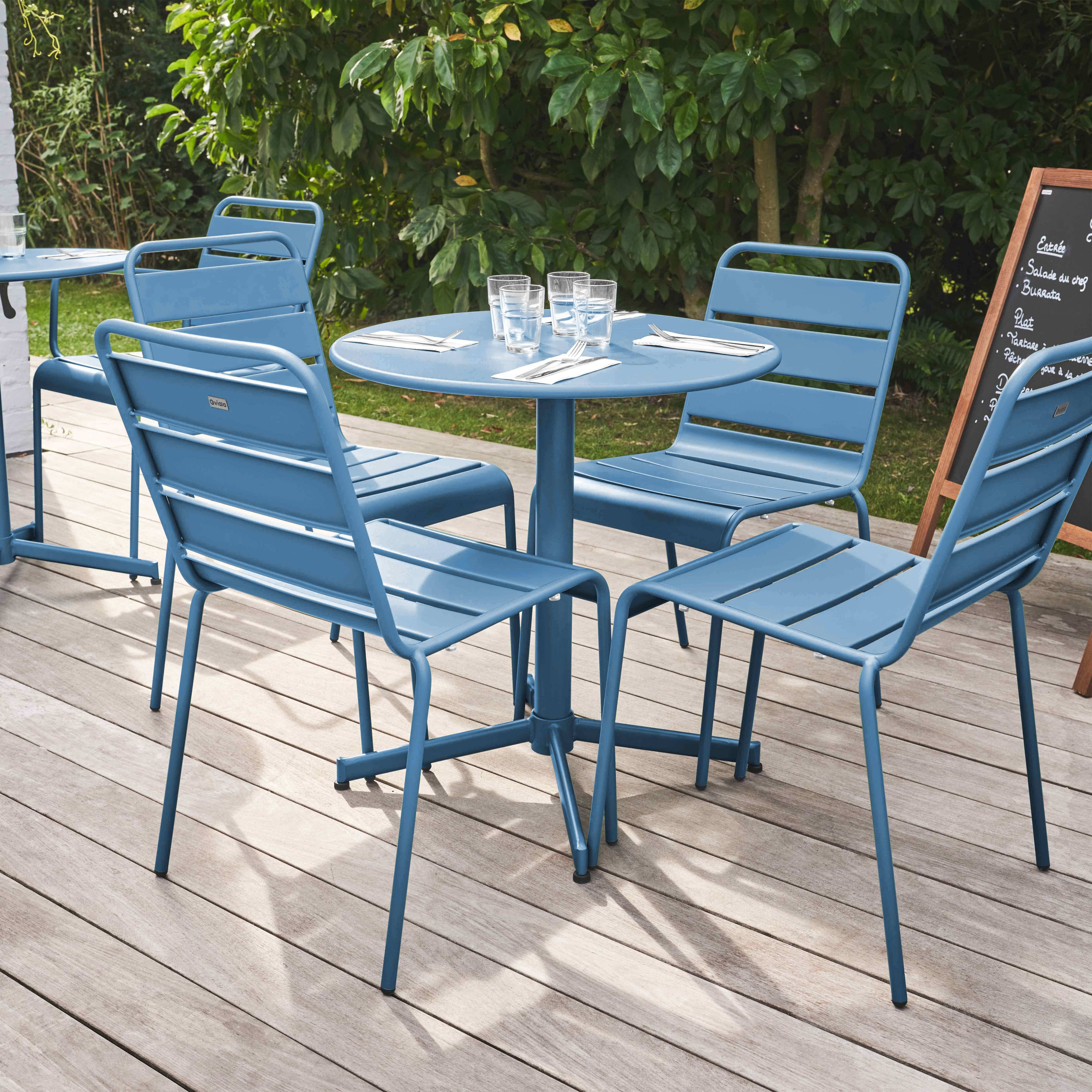 Oviala - Ensemble table de jardin ronde et 4 chaises bleu pacific Palavas - Oviala - Imagen 2