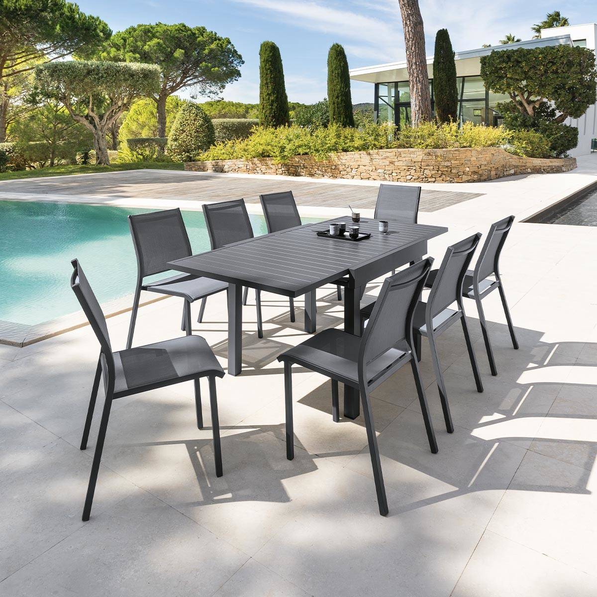 Hesperide - Table de jardin extensible "Piazza" graphite 8 places en aluminium traité époxy - Hespéride