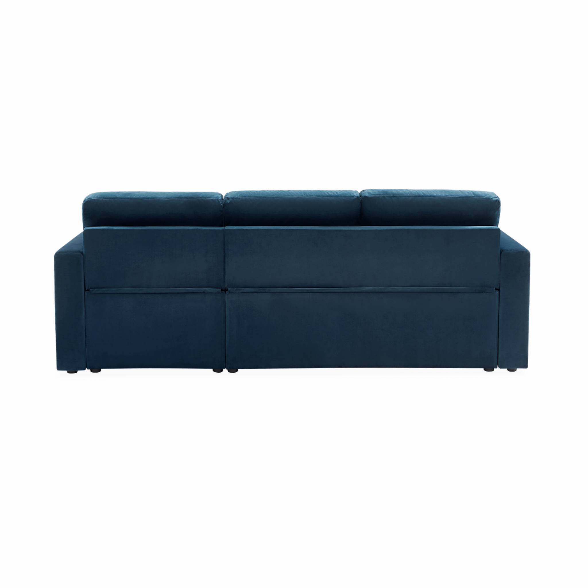 sweeek - Canapé d'angle convertible en velours bleu pétrole 3 places. fauteuil d'angle réversible coffre rangement lit modulable  | sweeek - Image 7