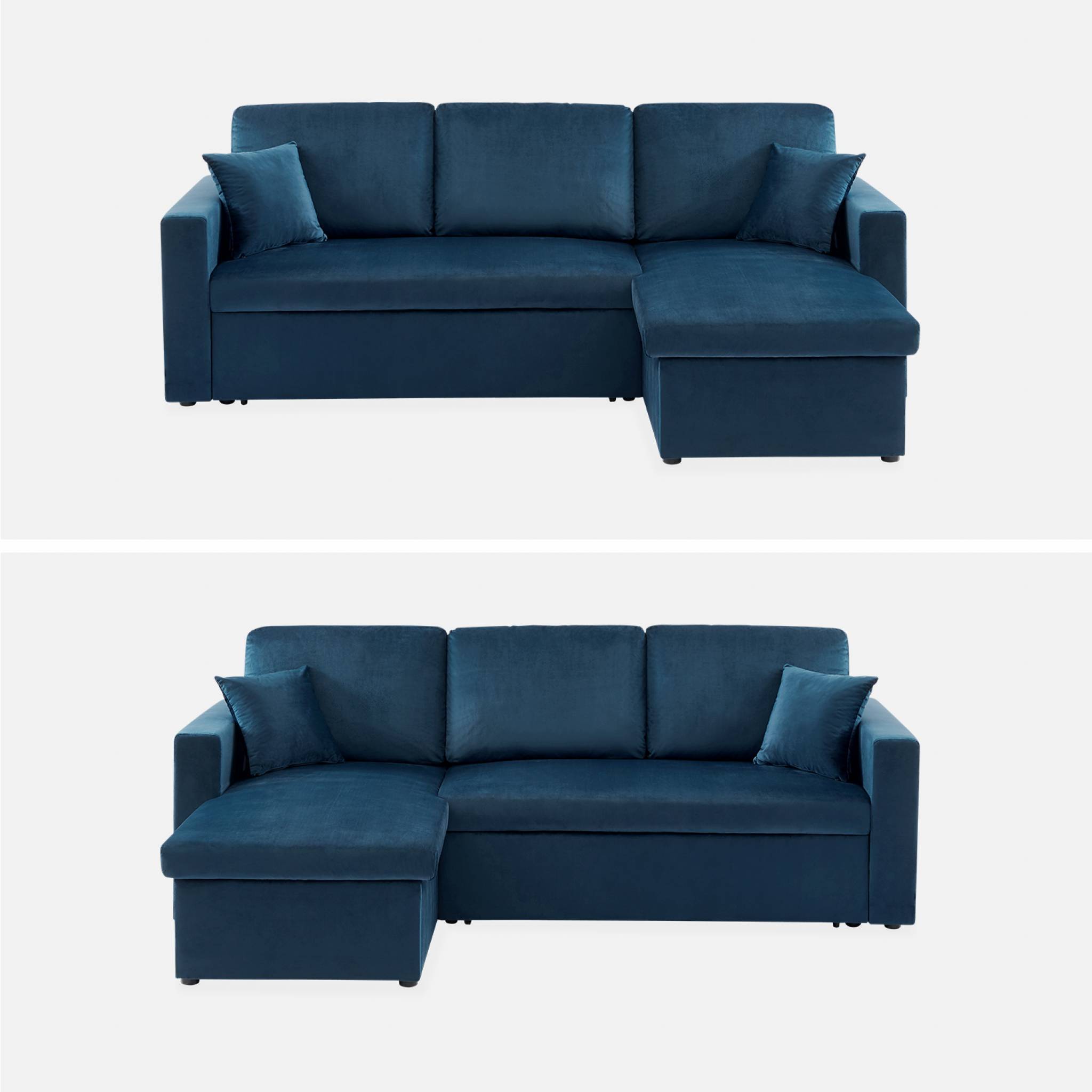 sweeek - Canapé d'angle convertible en velours bleu pétrole 3 places. fauteuil d'angle réversible coffre rangement lit modulable  | sweeek - Image 6
