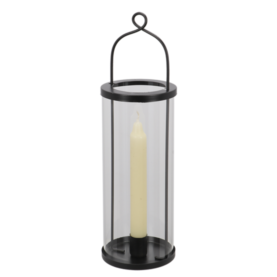 Lanterne avec bougeoire en verre - Noir - H 32,5 cm - Image 4