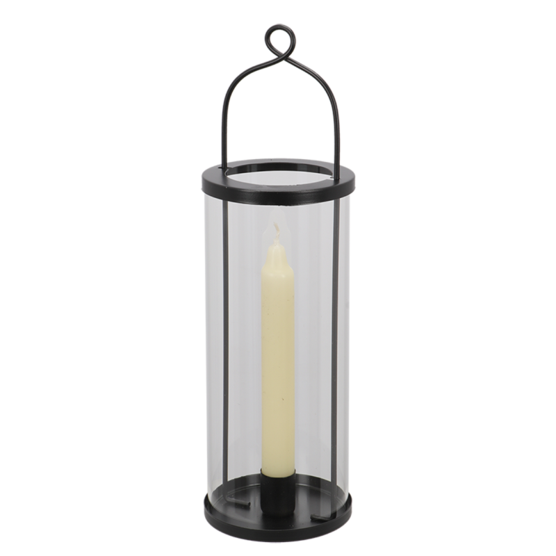 Lanterne avec bougeoire en verre - Noir - H 32,5 cm - Image 4