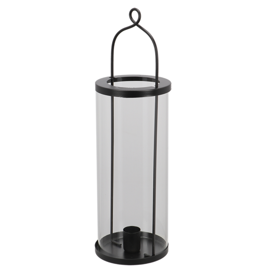 Lanterne avec bougeoire en verre - Noir - H 32,5 cm - Image 2