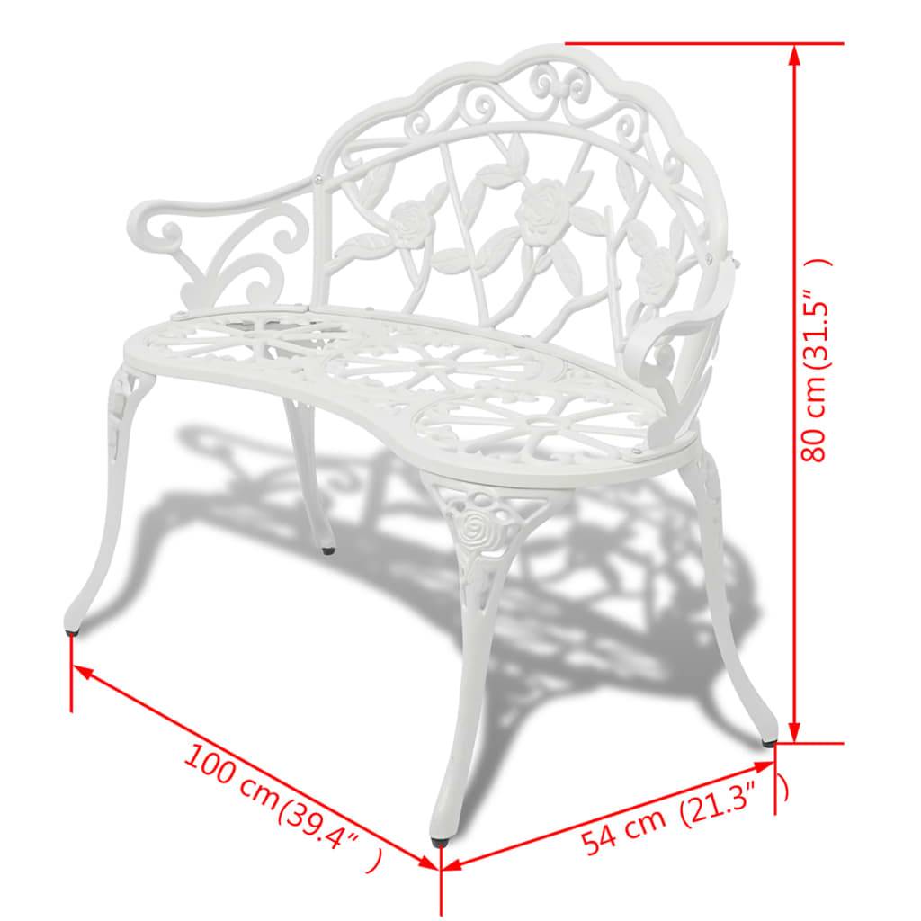 Helloshop26 - Banc de jardin meuble de patio d'extérieur terrasse 100 x 54 x 80 cm aluminium coulé blanc - Imagen 4