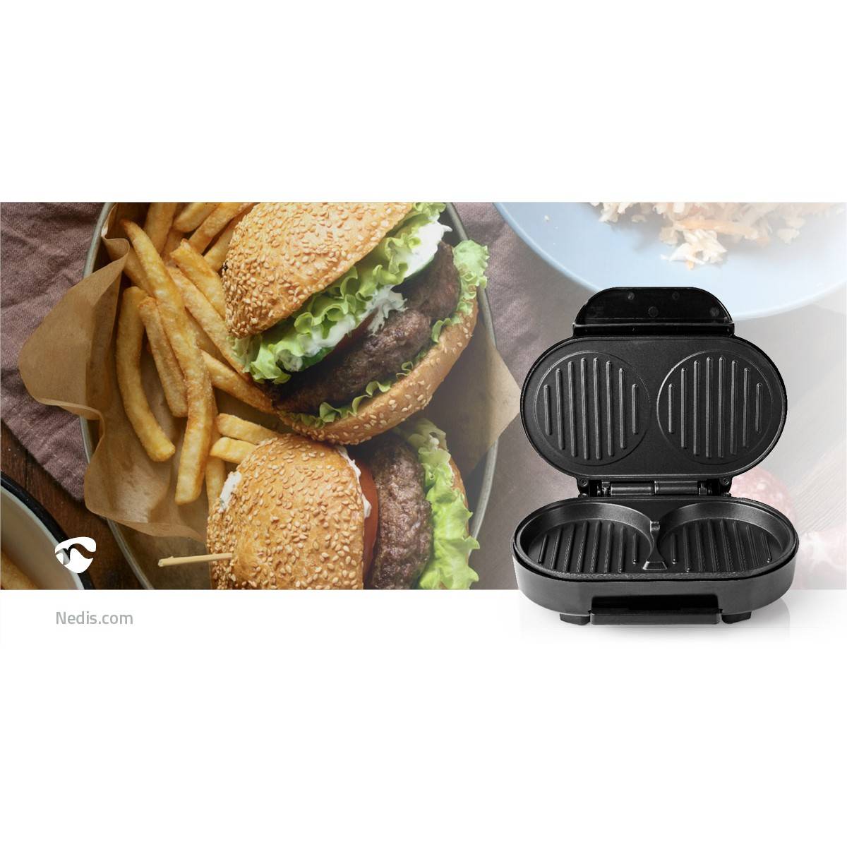 Appareil à Hamburger électrique 1000W 10.5Cm Revêtement anti adhésif NEDIS - Imagen 7