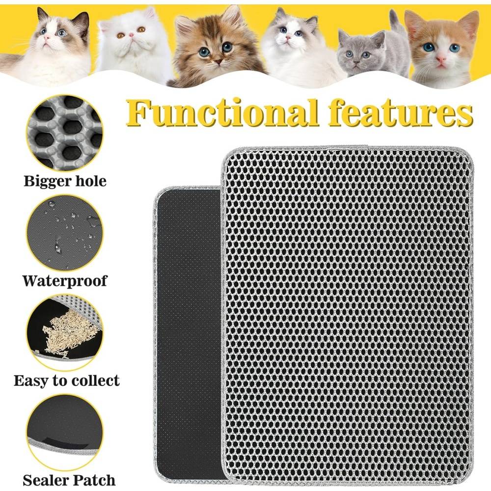 Tapis de litière pour chat - 60x45 cm - Double couche imperméable - Nid d'abeille - Facile à nettoyer - Living123 - Image 6