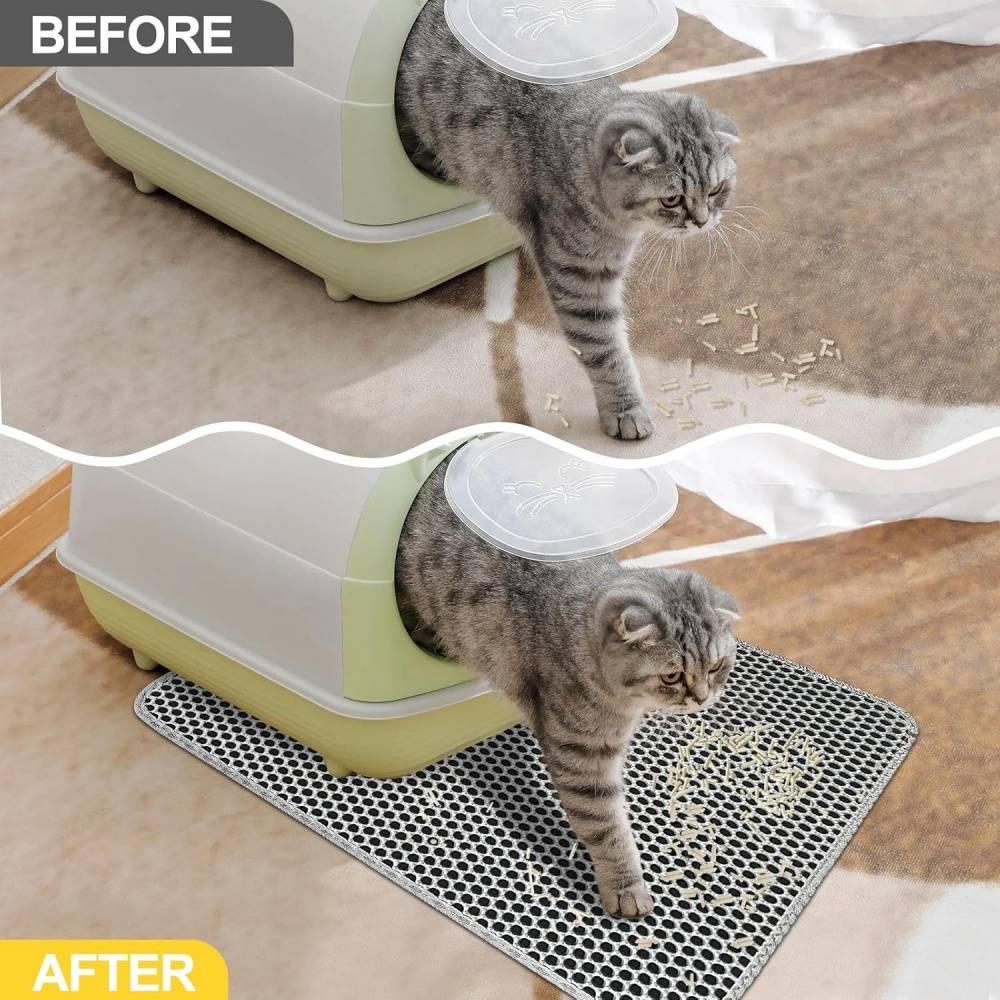 Tapis de litière pour chat - 60x45 cm - Double couche imperméable - Nid d'abeille - Facile à nettoyer - Living123 - Image 2
