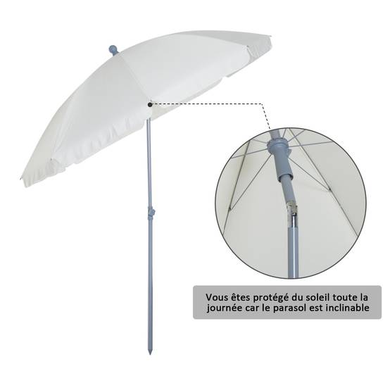 Outsunny - Parasol inclinable octogonal jardin/plage Ø2m sac transport inclus métal/polyester crème - Outsunny - Image 6