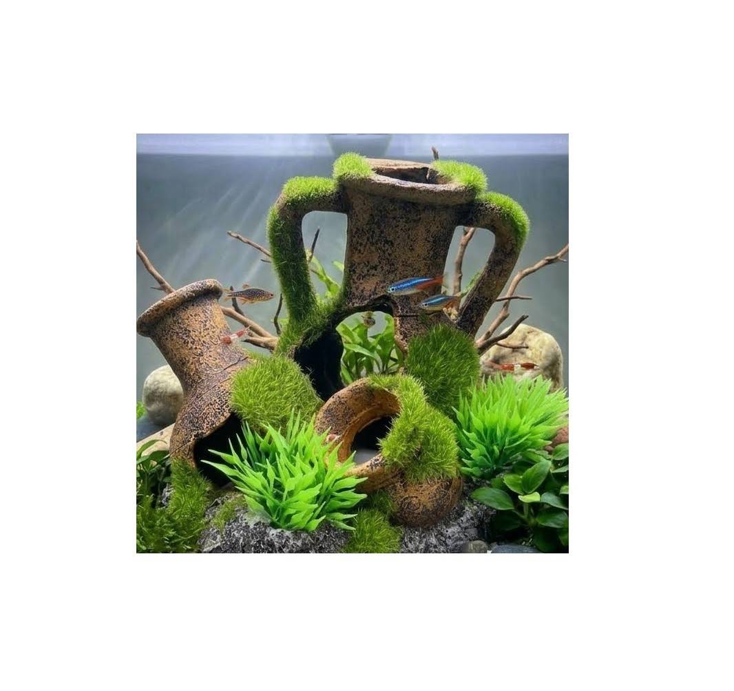 Décoration aquarium amphores empilées cachettes effet mousse 10 cm - Image 2