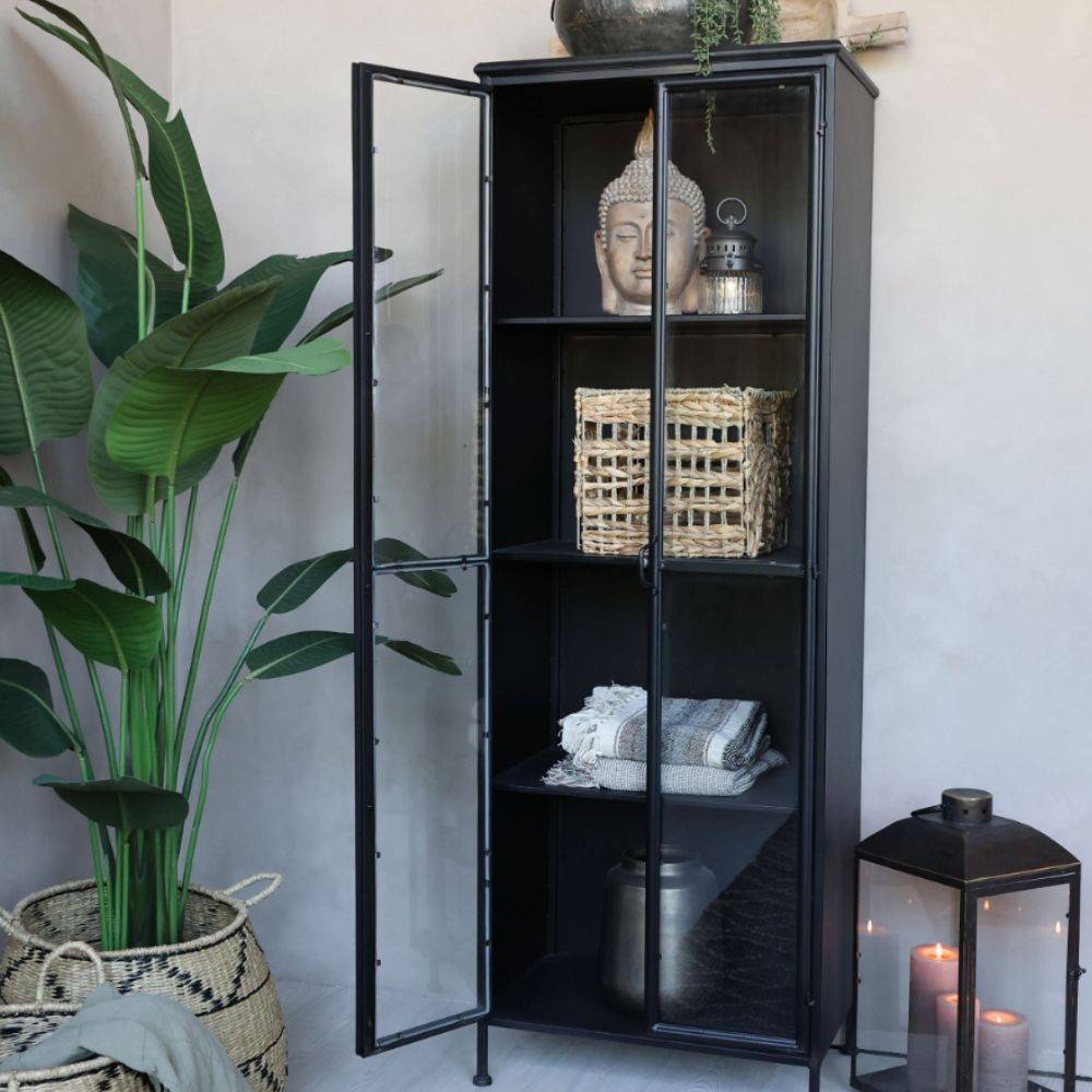Chemin De Campagne - Armoire 2 portes rangement chambre salle de bain métallique noir 184cm Chemin de campagne - Imagen 3