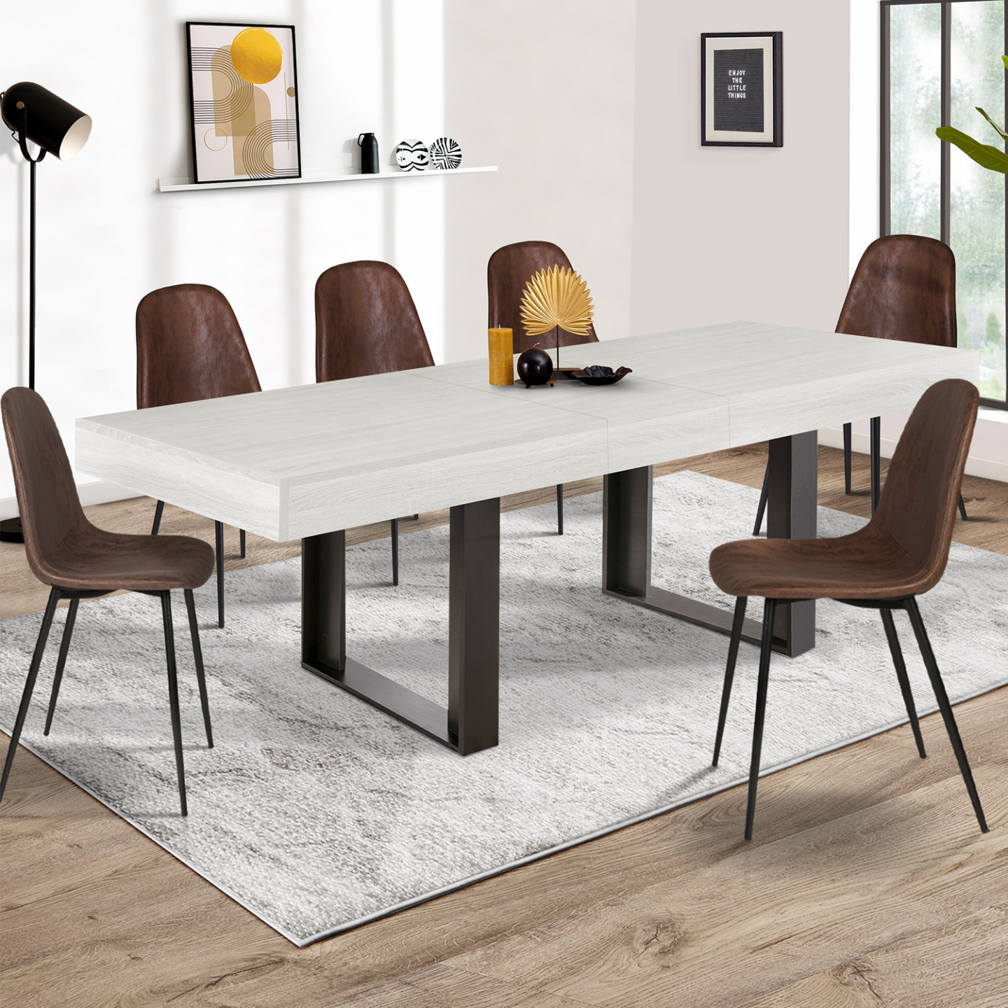 Table à manger extensible rectangle PHOENIX 4-8 personnes bois gris 160-200 cm - Image 1