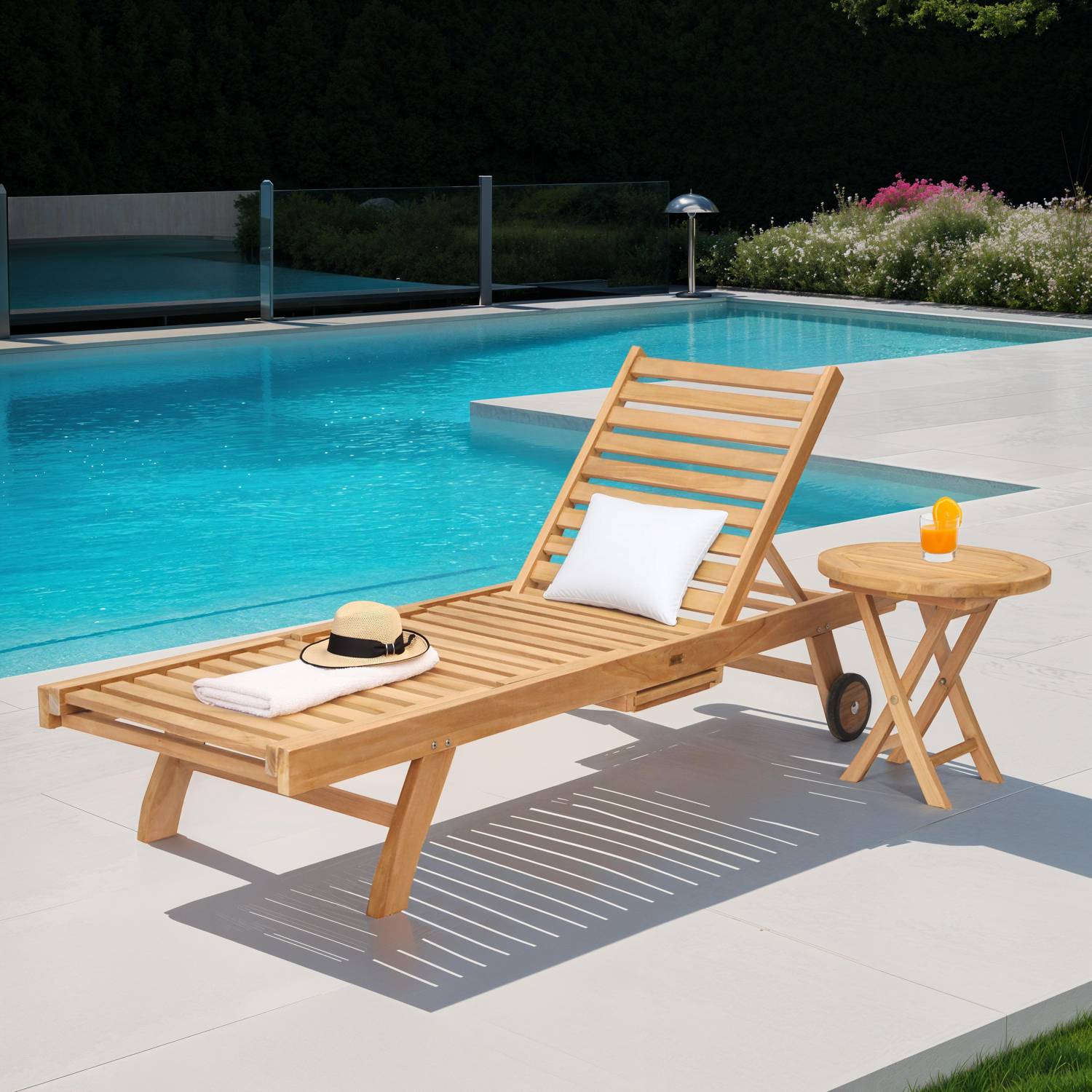 Ensemble bain de soleil pliant en teck avec table d'appoint LOMBOK - HAPPY GARDEN - Imagen 2