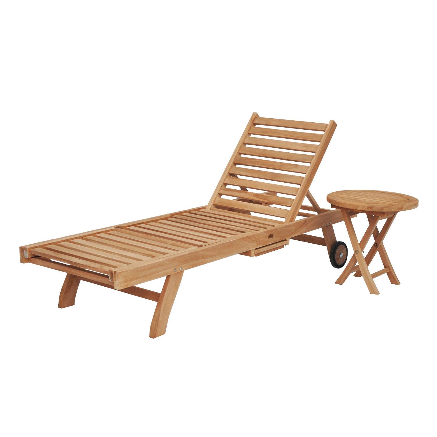Happy Garden - Ensemble bain de soleil pliant en teck massif avec table d'appoint LOMBOK - HAPPY GARDEN - Imagen 1
