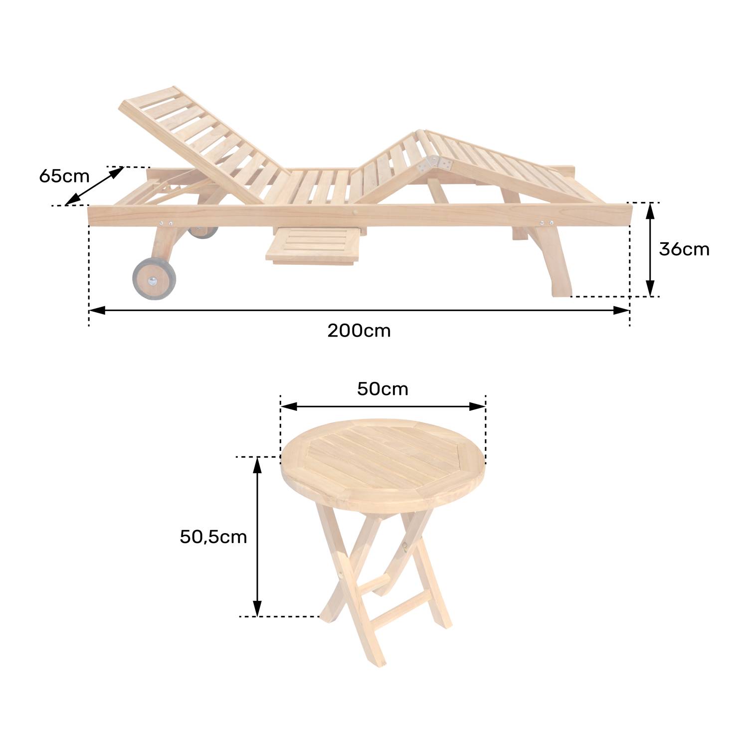 Ensemble bain de soleil pliant en teck avec table d'appoint LOMBOK - HAPPY GARDEN - Imagen 8