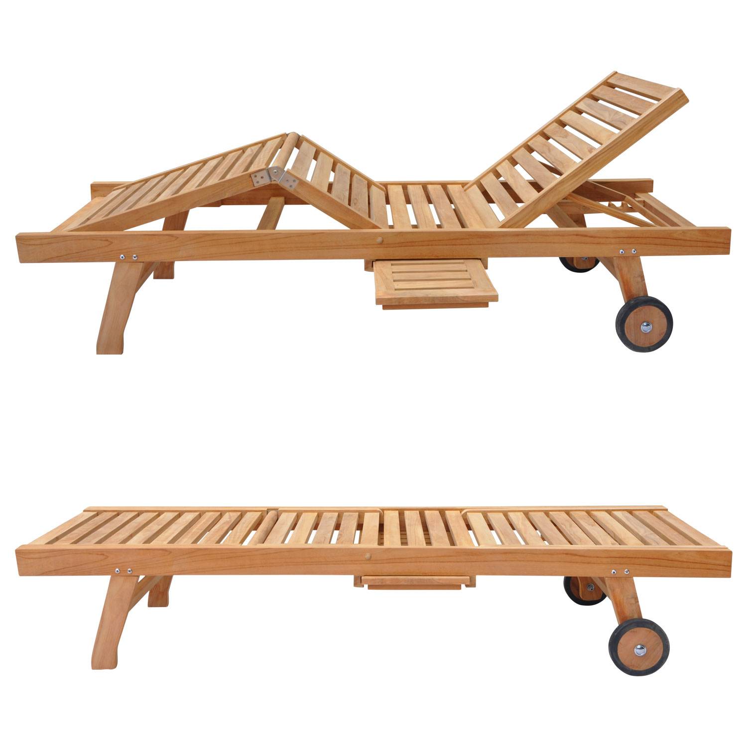 Happy Garden - Ensemble bain de soleil pliant en teck massif avec table d'appoint LOMBOK - HAPPY GARDEN - Imagen 3