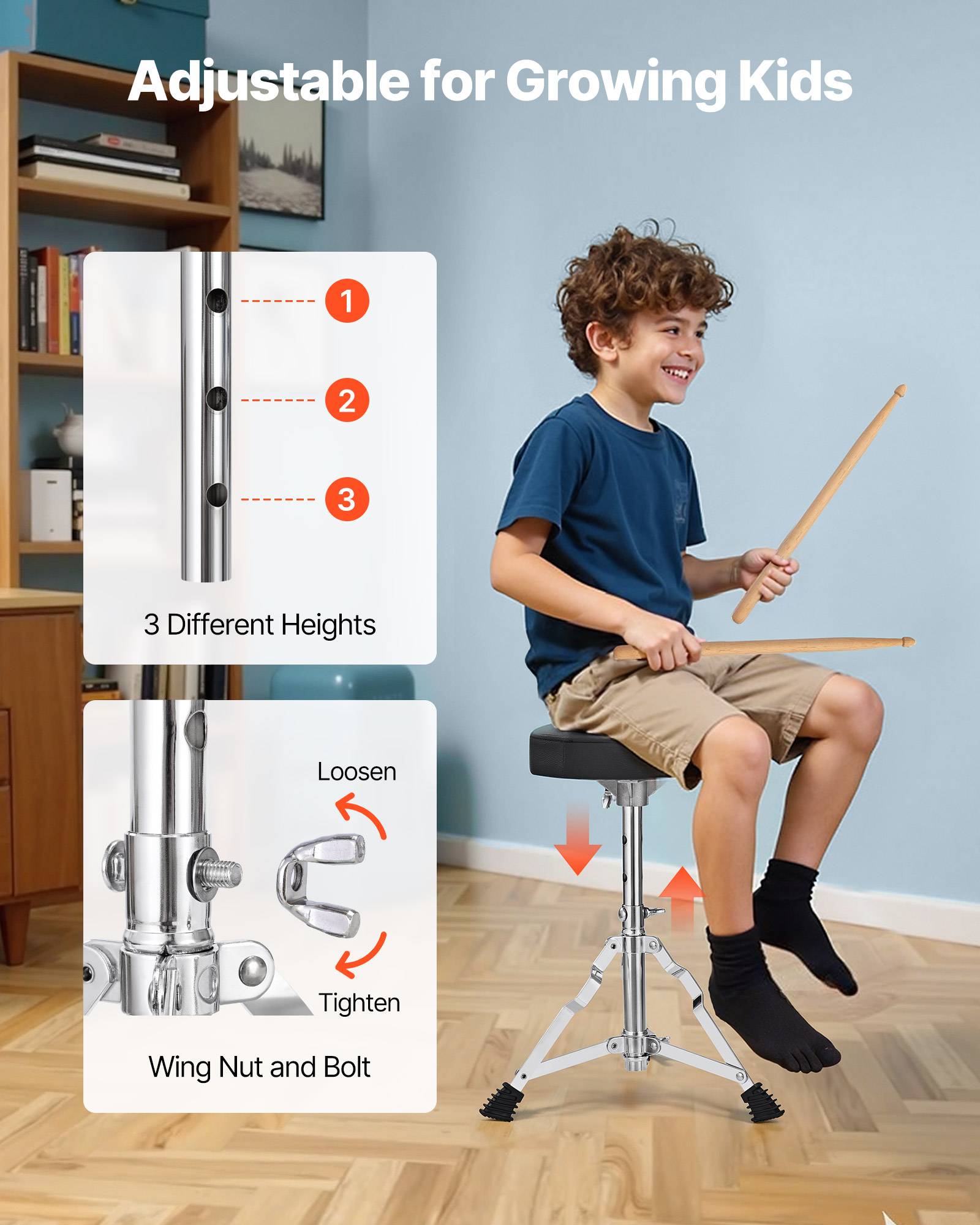 Vevor - VEVOR Batterie enfant 5 pièces, grosse caisse 45 cm, toms et caisse claire, siège réglable, 2 paires de baguettes, kit complet pour 6-13 ans. - Image 5