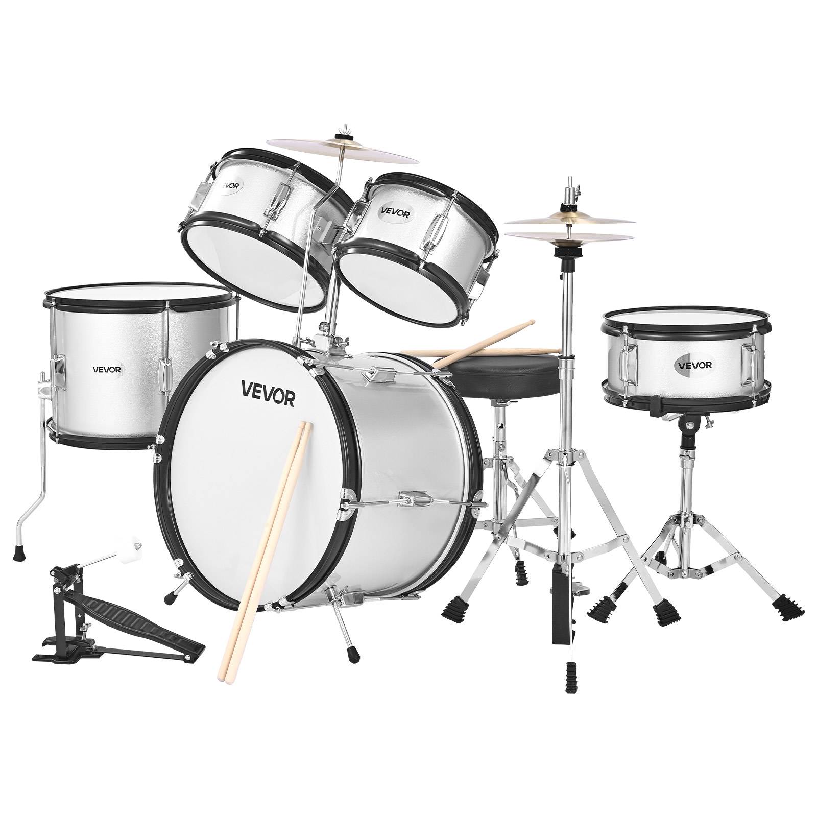 Vevor - VEVOR Batterie enfant 5 pièces, grosse caisse 45 cm, toms et caisse claire, siège réglable, 2 paires de baguettes, kit complet pour 6-13 ans. - Image 1
