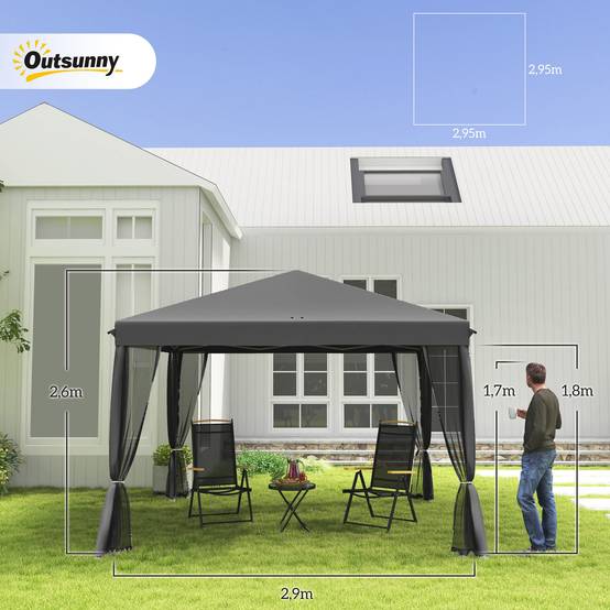 Tonnelle pliante polyester gris 295 x 295 x 260 cm - PANGIVO - Image 5