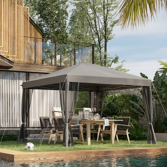 Tonnelle pliante polyester gris 295 x 295 x 260 cm - PANGIVO - Image 4
