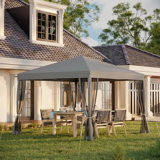 Tonnelle pliante polyester gris 295 x 295 x 260 cm - PANGIVO - Image 3