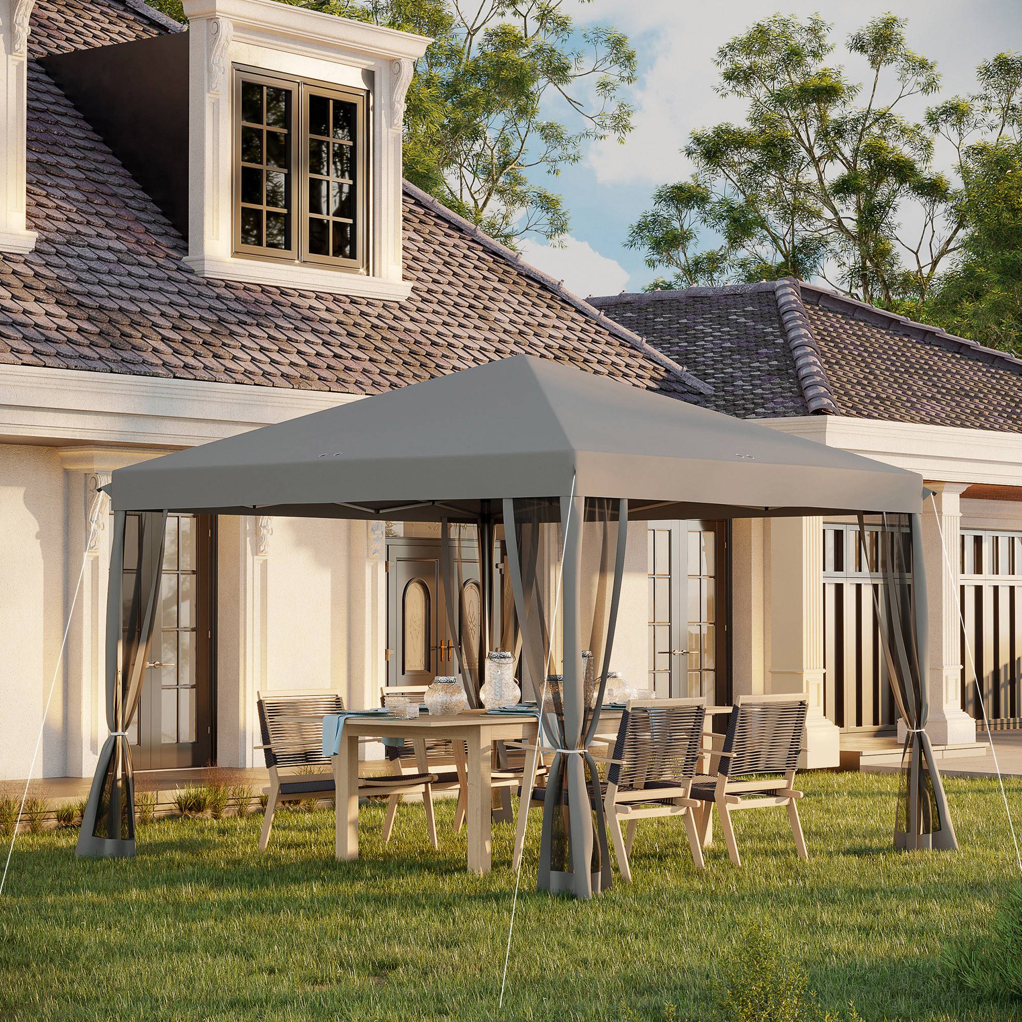 Tonnelle pliante polyester gris 295 x 295 x 260 cm - PANGIVO - Image 3