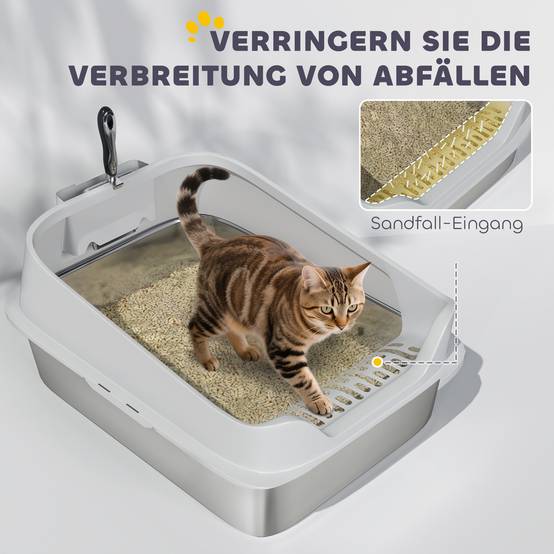 Bac à litière acier inoxydable intérieur hygiène grand chat rebords hauts 60cm gris - ComfortXL Outdoor Living - Image 9