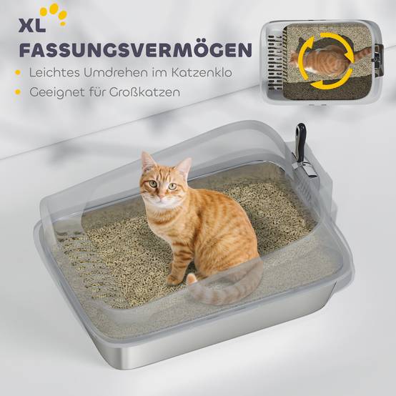 Bac à litière acier inoxydable intérieur hygiène grand chat rebords hauts 60cm gris - ComfortXL Outdoor Living - Image 7