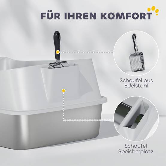 Bac à litière acier inoxydable intérieur hygiène grand chat rebords hauts 60cm gris - ComfortXL Outdoor Living - Image 10