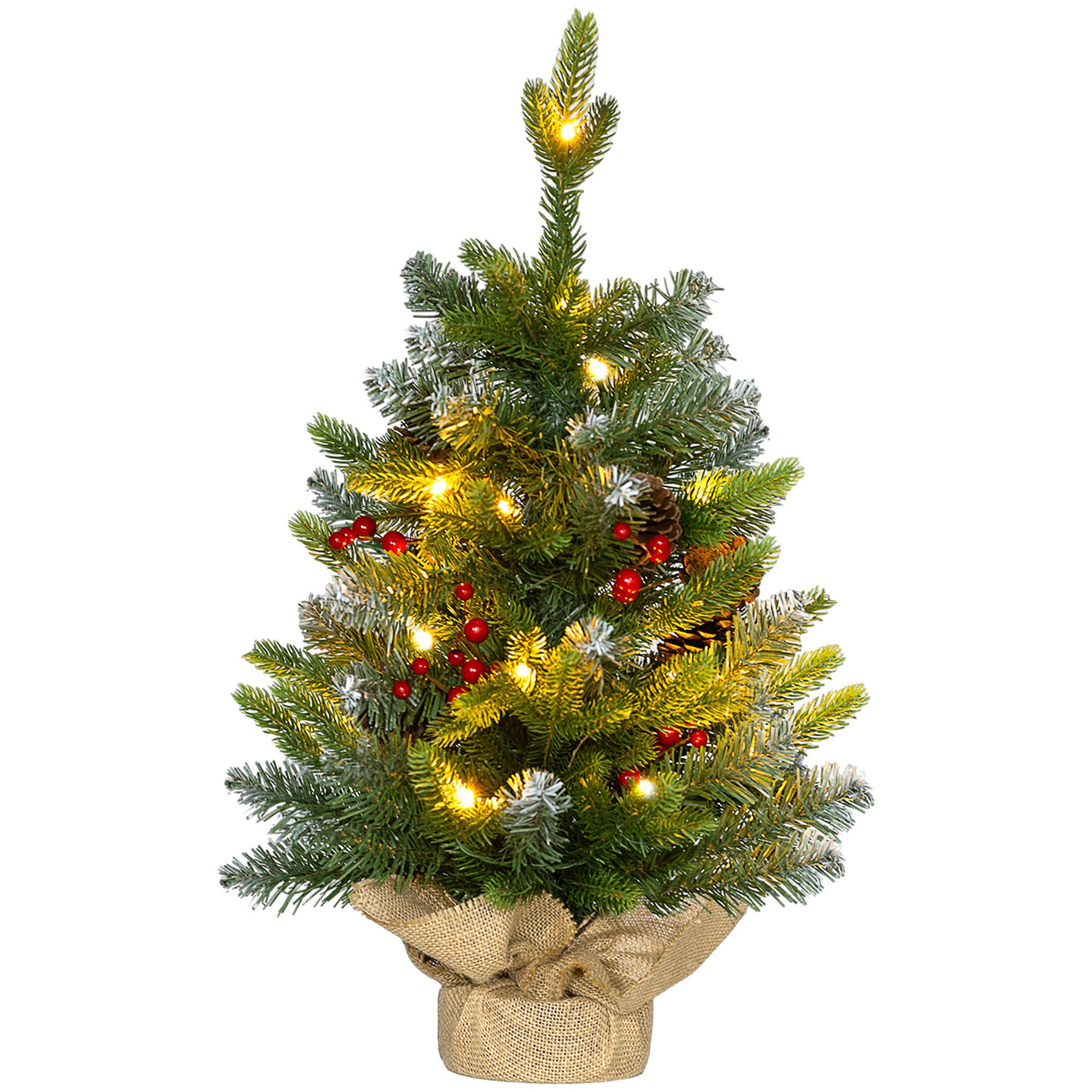 Sapin de Noël 60 cm arbre de Noël de table avec lumière LED, 141 pointes, pommes de pin et baies rouges, base en béton - Image 2