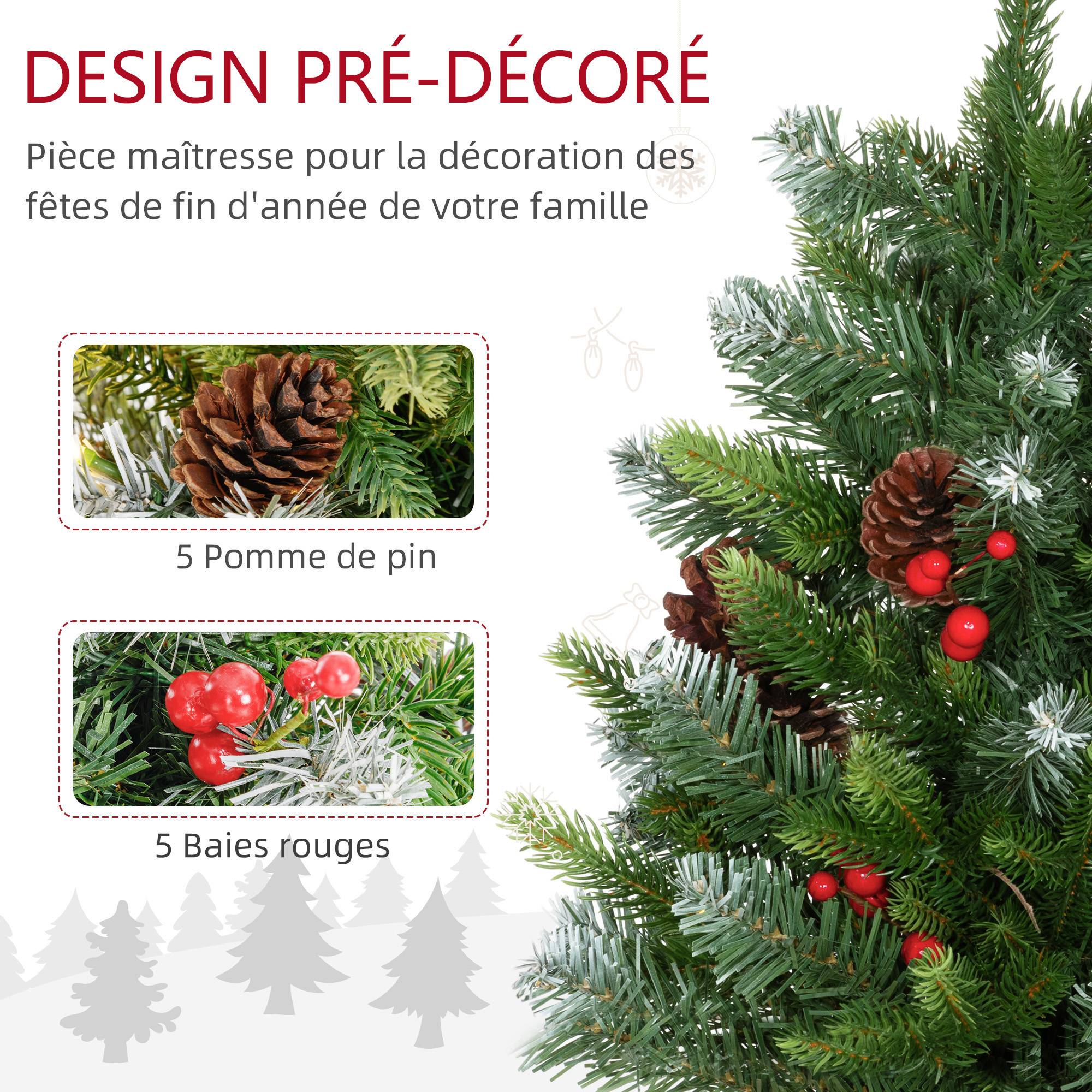 Sapin de Noël 60 cm arbre de Noël de table avec lumière LED, 141 pointes, pommes de pin et baies rouges, base en béton - Image 7