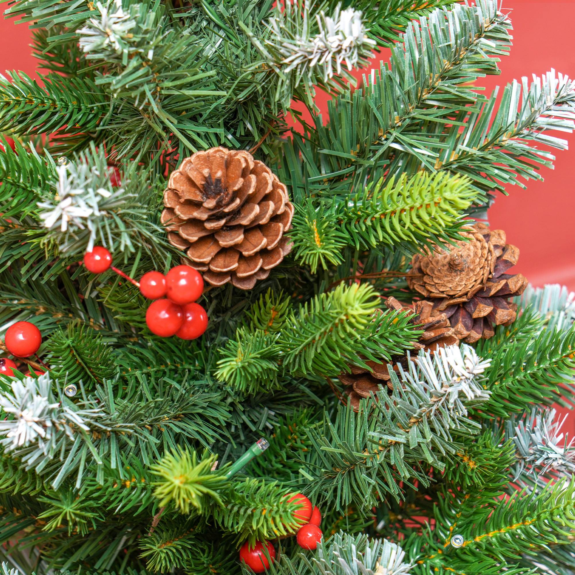 Sapin de Noël 60 cm arbre de Noël de table avec lumière LED, 141 pointes, pommes de pin et baies rouges, base en béton - Image 10