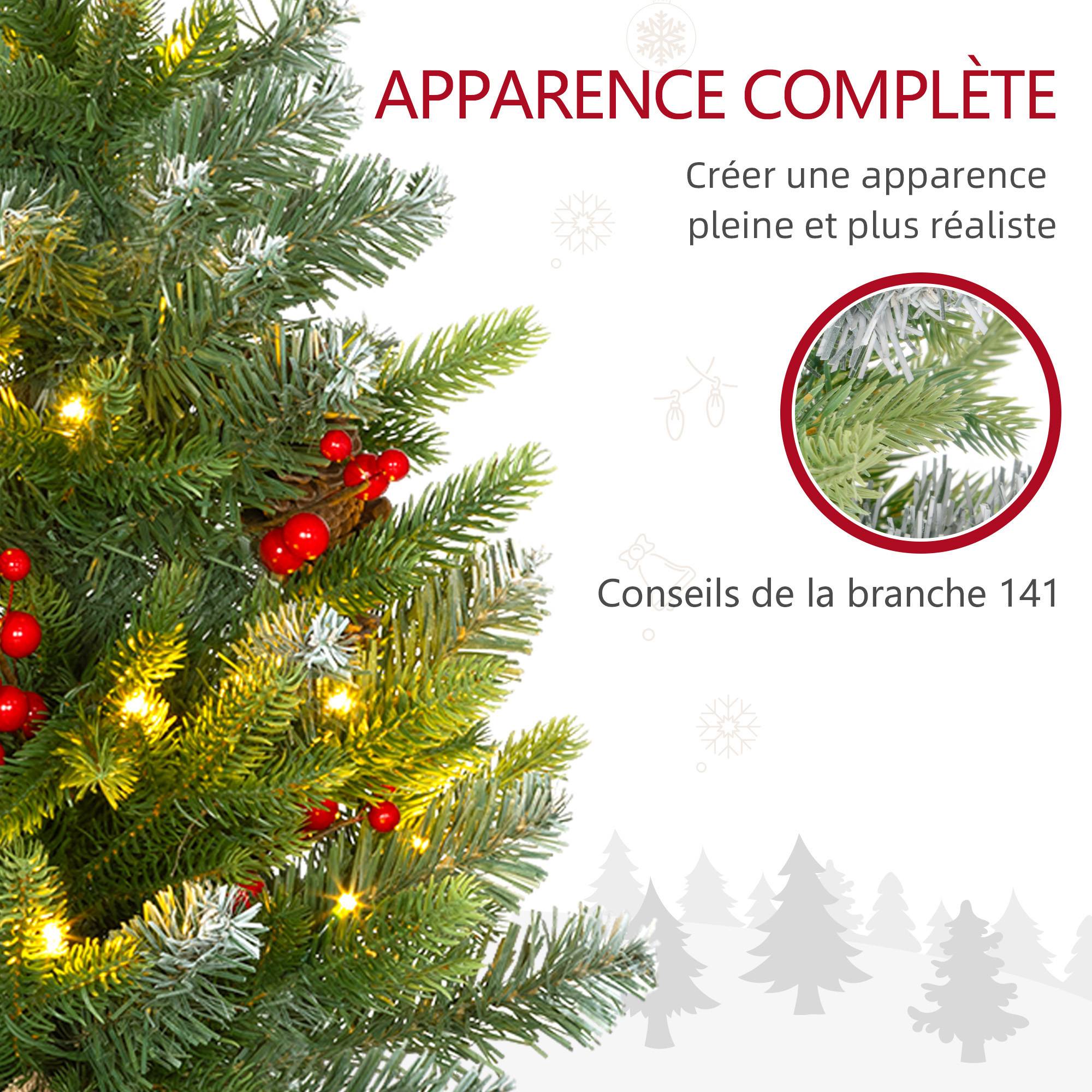 Sapin de Noël 60 cm arbre de Noël de table avec lumière LED, 141 pointes, pommes de pin et baies rouges, base en béton - Image 8