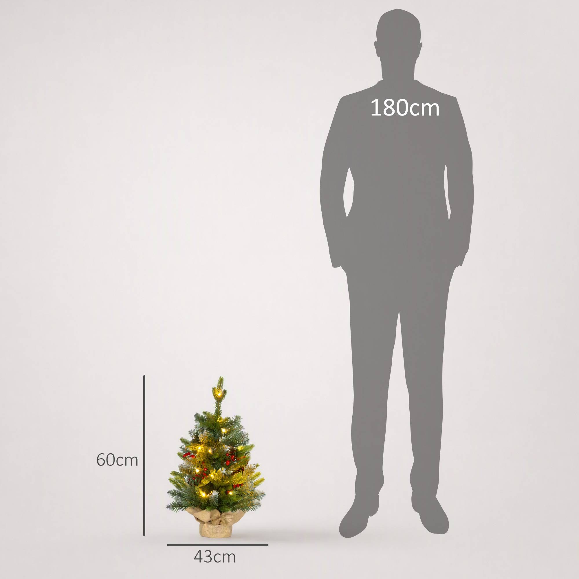 Sapin de Noël 60 cm arbre de Noël de table avec lumière LED, 141 pointes, pommes de pin et baies rouges, base en béton - Image 5