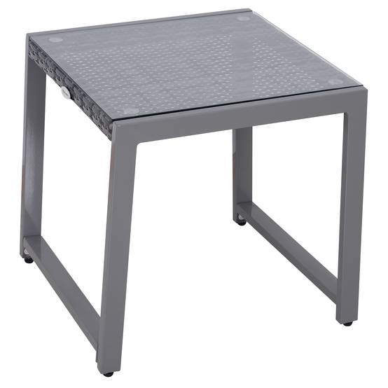 Table basse jardin aluminium résine tressée plateau verre extérieur détente 50x49.5x50cm gris - ComfortXL Outdoor Living - Image 2