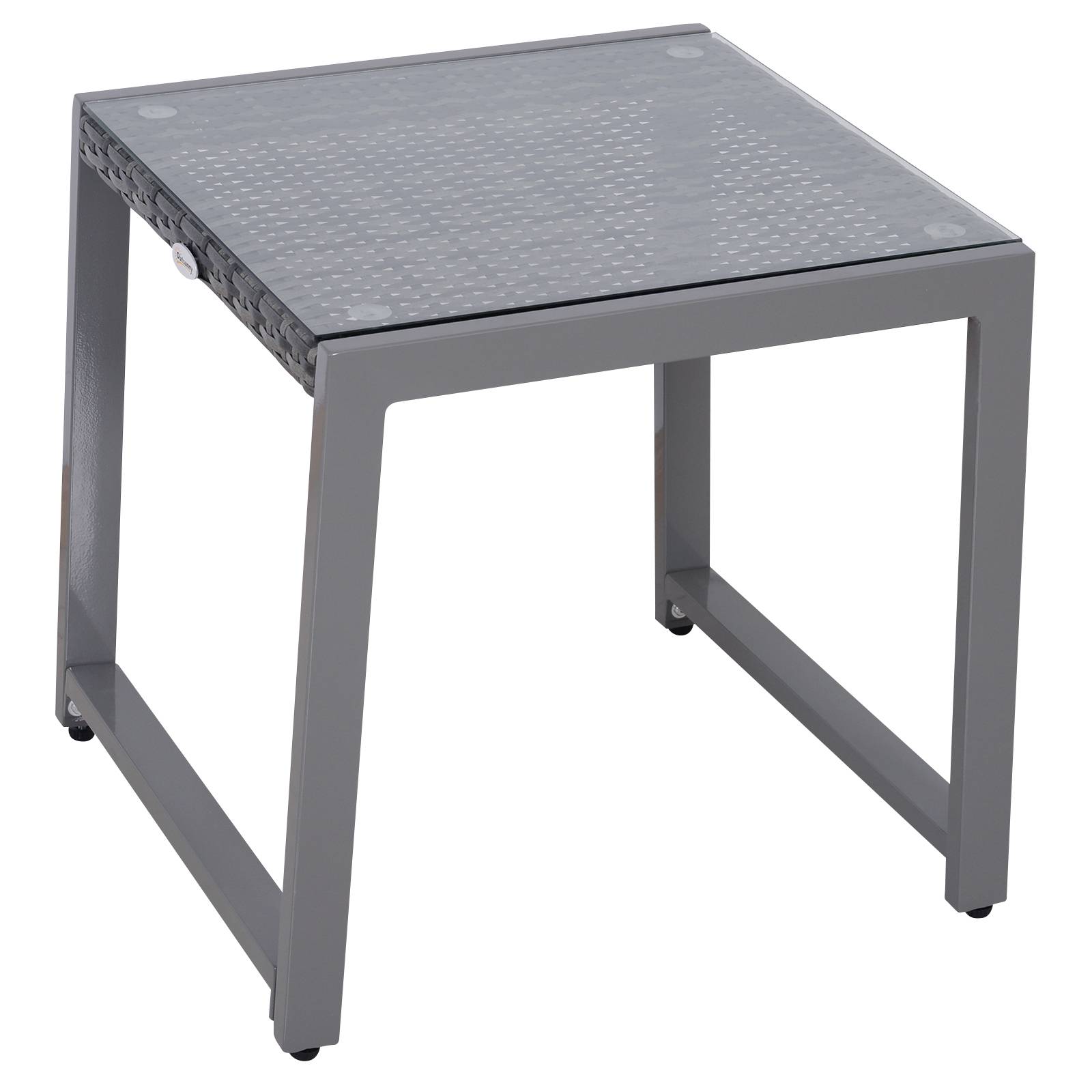 Table basse jardin aluminium résine tressée plateau verre extérieur détente 50x49.5x50cm gris - ComfortXL Outdoor Living - Image 2