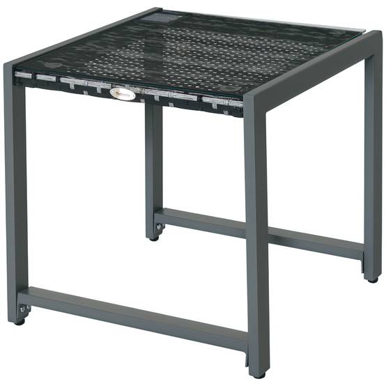Table basse jardin aluminium résine tressée plateau verre extérieur détente 50x49.5x50cm gris - ComfortXL Outdoor Living - Image 1
