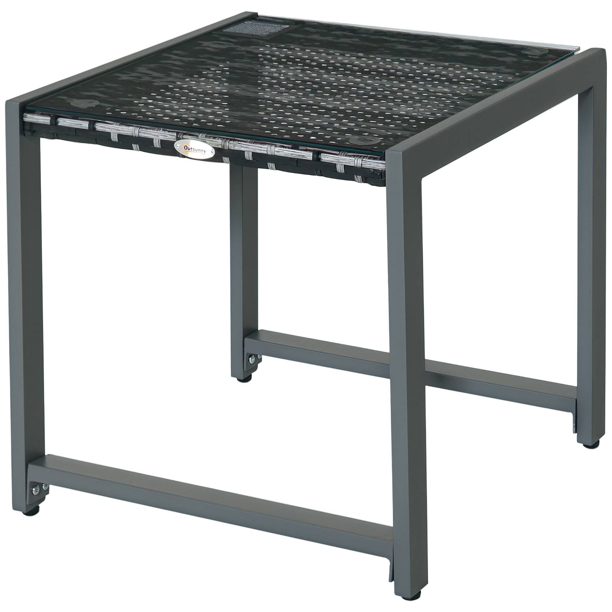 Table basse jardin aluminium résine tressée plateau verre extérieur détente 50x49.5x50cm gris - ComfortXL Outdoor Living - Image 1