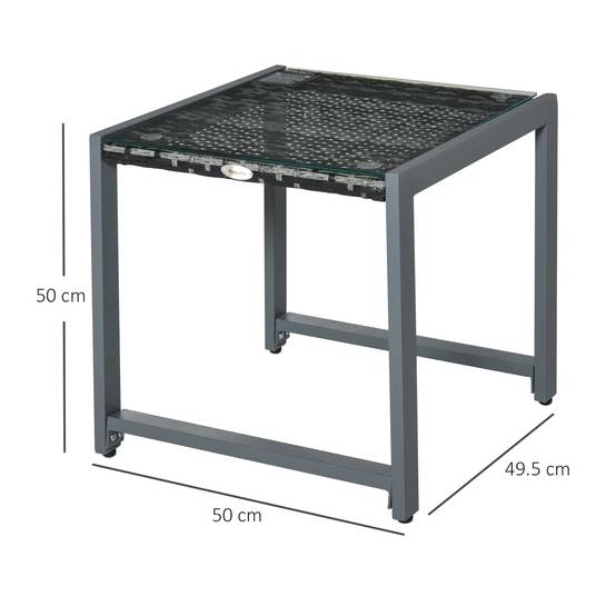 Table basse jardin aluminium résine tressée plateau verre extérieur détente 50x49.5x50cm gris - ComfortXL Outdoor Living - Image 5